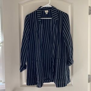 Long striped linen blazer